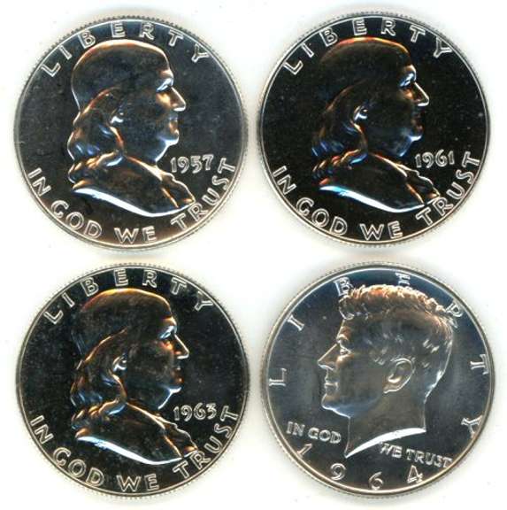 4 Diff. Gem Proof Franklin & Kennedy Half Dollars