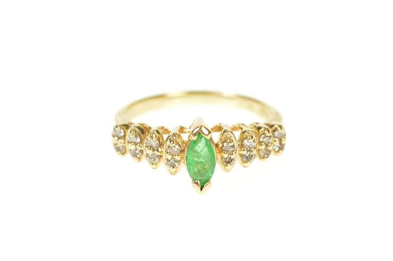 14K Yellow Gold Marquise Emerald Diamond Accent Engagement Ring