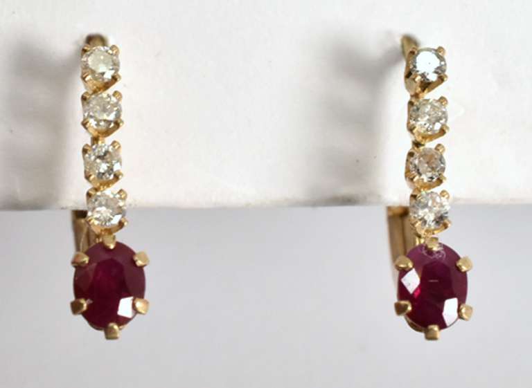 Cute Lever Back Ruby & Diamond Earrings