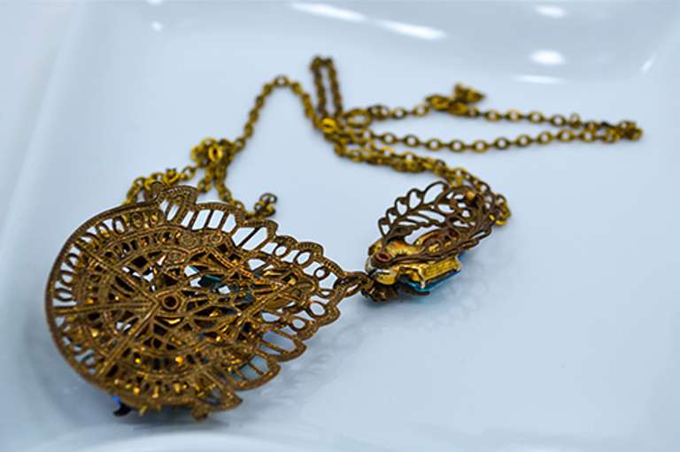 Vintage Necklace, Cluster Rhinestone Brass Dangle Pendant