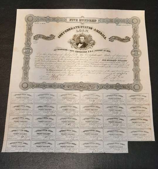 $ 500 Dec 19 1862 Confederate War Bond