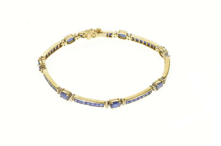14K Yellow Gold Oval Princess Sapphire Diamond Accent Bracelet