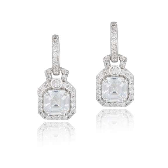 Sterling Silver 4.5ct Asscher Cut CZ Dangle Hoop Earrings