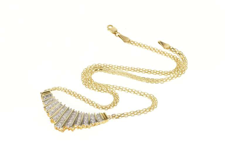 10K Yellow Gold Graduated Diamond Striped Squared Chain Necklace