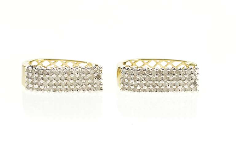 10K Yellow Gold 0.81 Ctw Squared Diamond Encrusted Oval Hoop Earrings