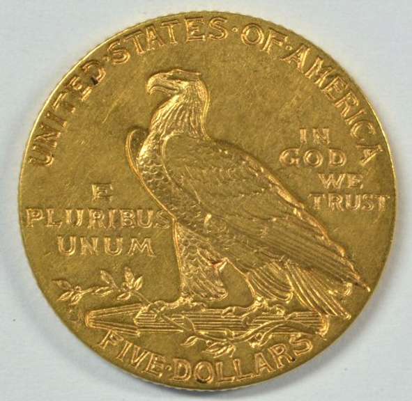 Key date 1911-S US $5 Indian Gold Piece in BU