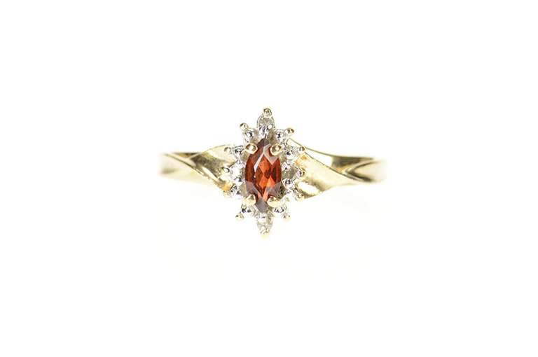 10K Yellow Gold Marquise Garnet Diamond Accent Statement Ring