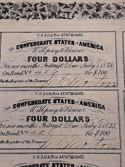 Nov 22 1862 $100 Confederate States Bond