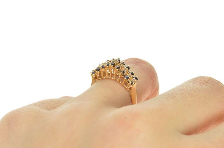 14K Yellow Gold Tiered Sapphire Diamond Squared Band Ring