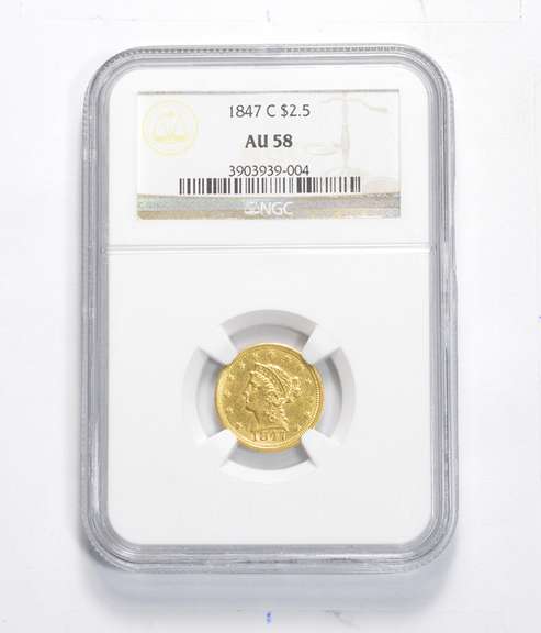 AU58 1847-C $2.50 Liberty Head Gold Quarter Eagle - Graded NGC