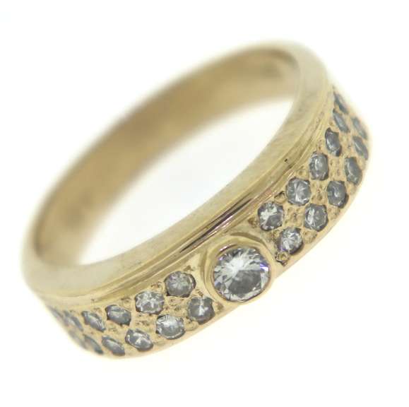 Handsome Bezel Set Center & Single Cut Pave Diamond Ring