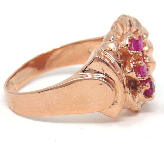 Vintage Rose Gold Ruby Bouquet Ring