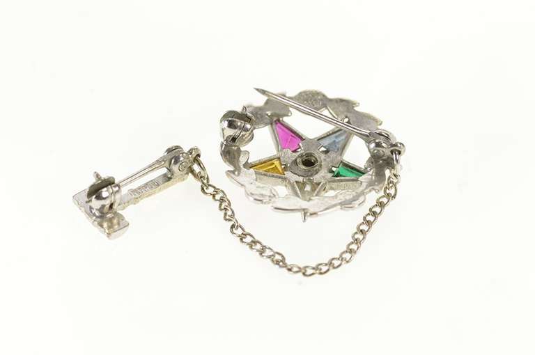 10K White Gold Order of the Eastern Star Spinel Chain Lapel Pin/Brooch
