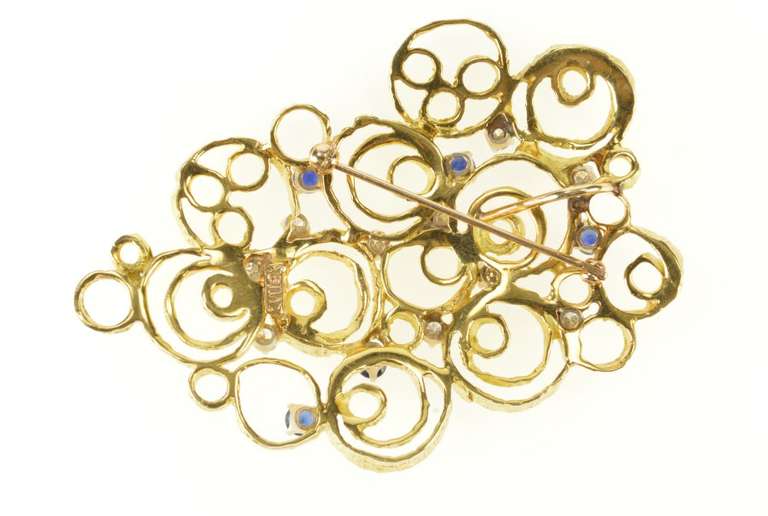 18K Yellow Gold Layered Circle Sapphire Diamond Statement Pendant/Pin