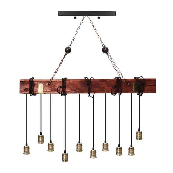 10 Lights 110V Wood Beam Pendant Light Hanging Ceiling