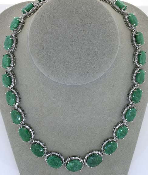 Jaw-Dropping 168.59CTW Emerald & Sapphire Necklace in Sterling Silver