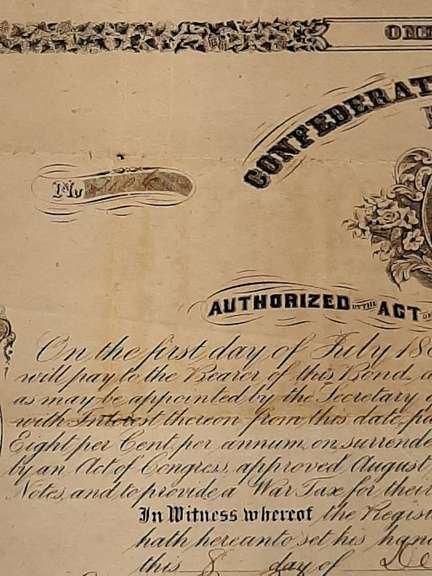 $100  December 8 1862 Confederate War Bond