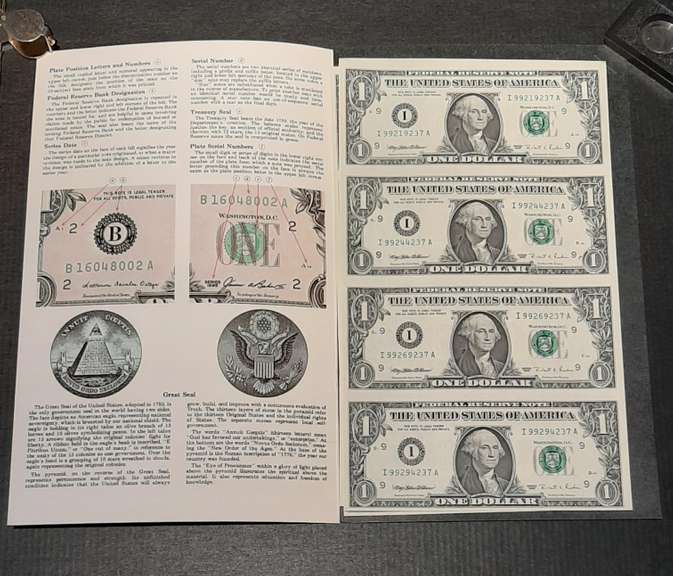 Uncut  Sheets of 4 1985 $1 FR Notes