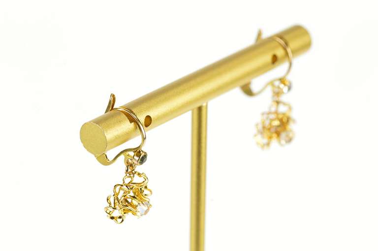 10K Yellow Gold Filigree Cubic Zirconia Syn. Sapphire Dangle Earrings