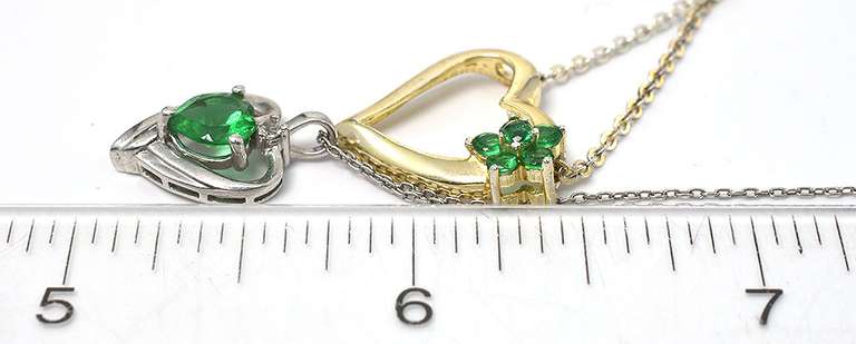 Lot of 2 Sterling Silver Heart Necklaces with Green Stones