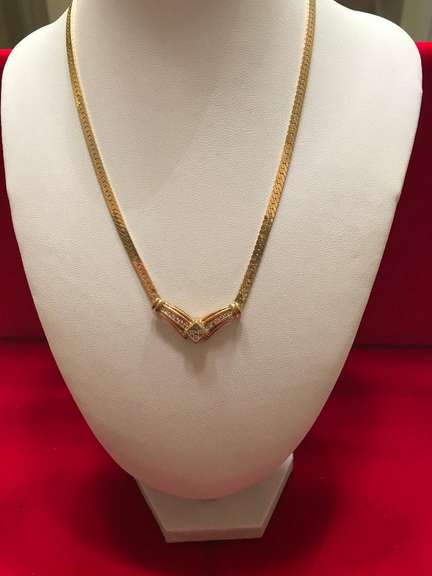 14K YELLOW GOLD LADIES HERRINGBONE AND DIAMOND CHAIN