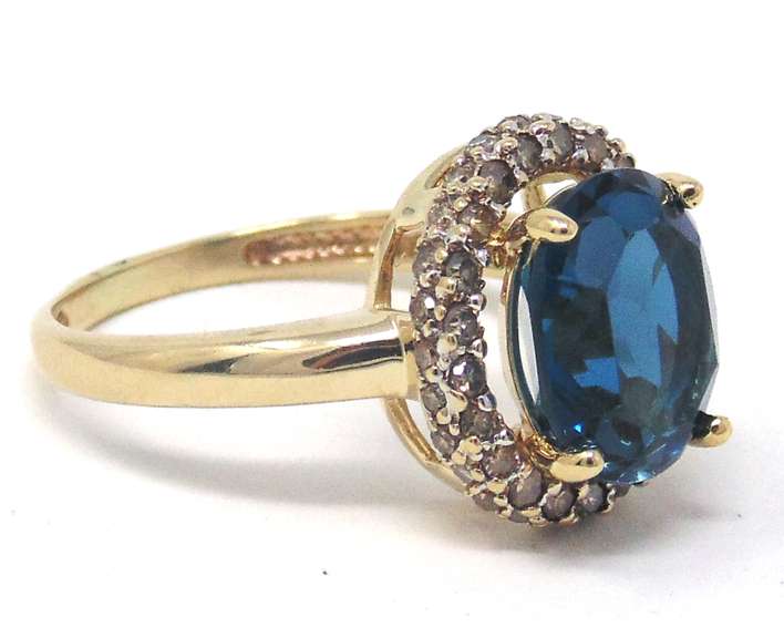 Pretty London Blue Topaz & Chocolate Diamond Halo Ring