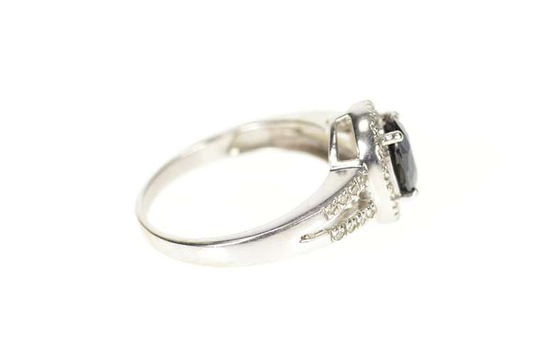 10K White Gold Oval Sapphire Diamond Halo Engagement Ring