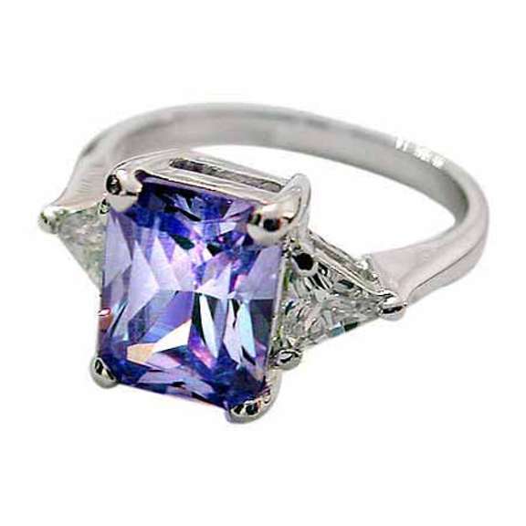 Sterling Silver Emerald Cut Lavender CZ Ring,