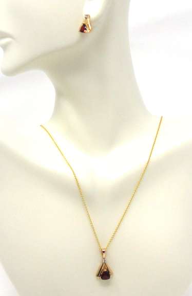 Wonderful Lot of Garnet w Diamond Accent Necklace & Earrings
