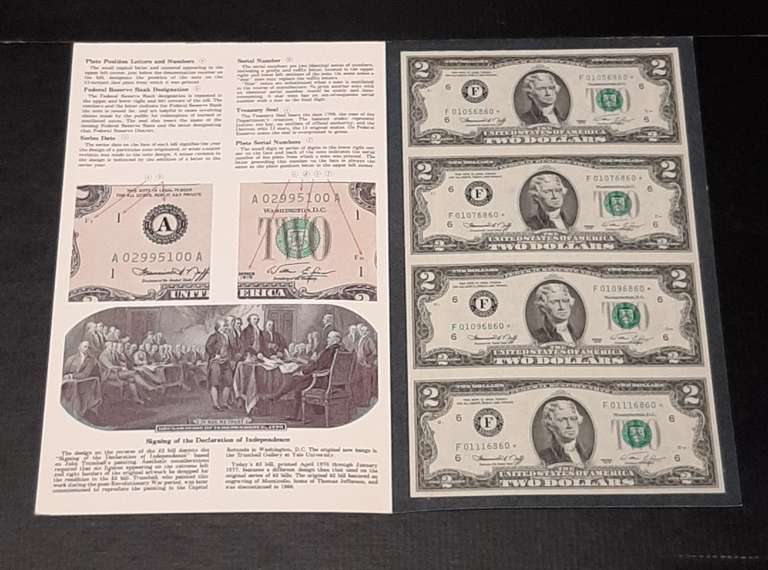 Uncut Sheet Of 4 1976 $2 Star FRN Notes