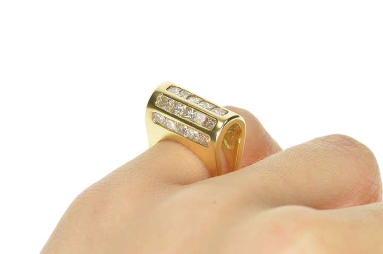 14K Yellow Gold 2.00 Ctw Five Row Princess Diamond Statement Ring
