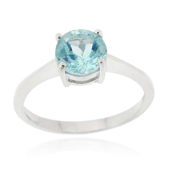 Sterling Silver Blue Topaz Solitaire Round Ring