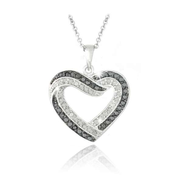 0.50ct. TDW Black & White Diamond Open Heart Necklace