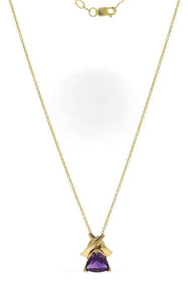 Fantastic 14kt YG Trillion Cut Amethyst Necklace
