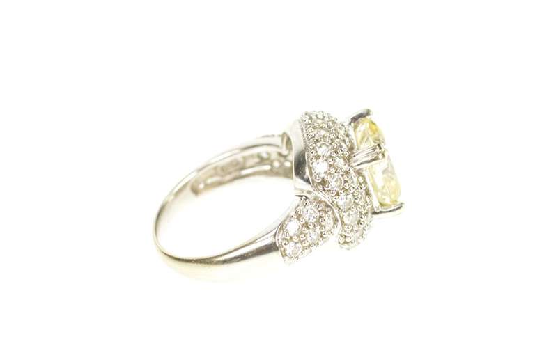 14K White Gold Cushion Yellow Pave Halo Travel Engagement Ring