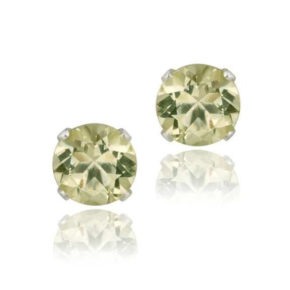 Sterling Silver 1/2ct Lime Quartz Stud Earrings, 4mm