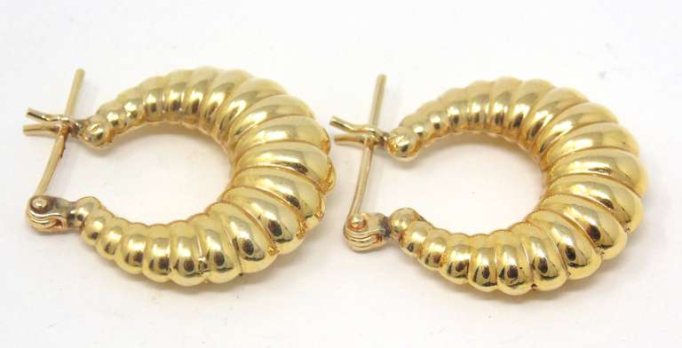Simple Yellow Gold Shrimp Hoop Earrings