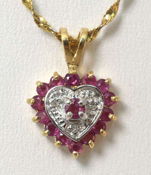 Charming Ruby & Diamond Necklace in Yellow Gold