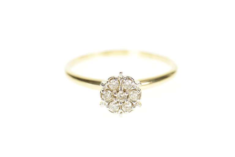 10K Yellow Gold Diamond Halo Cluster Classic Engagement Ring
