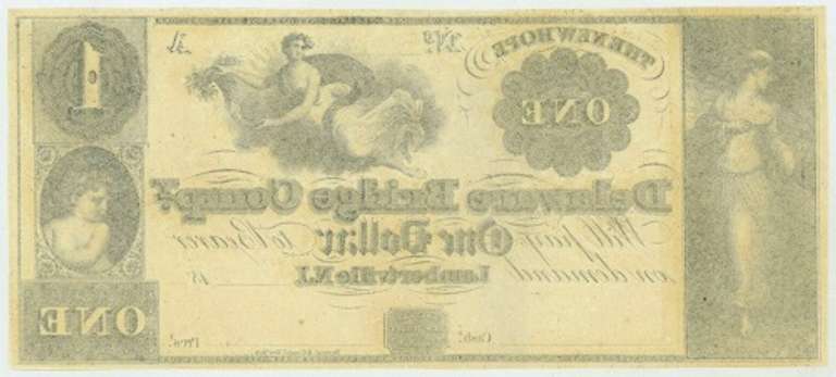 Gem Crisp 1800's $1 New Hope Delaware Bridge Co. Lambertville N. J.!