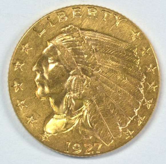 Very Choice BU 1927 US $2.50 Indian Gold Piece. Nice