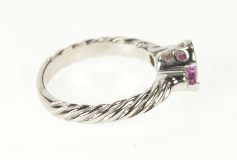 14K White Gold Pink Sapphire Diamond Twist Engagement Ring