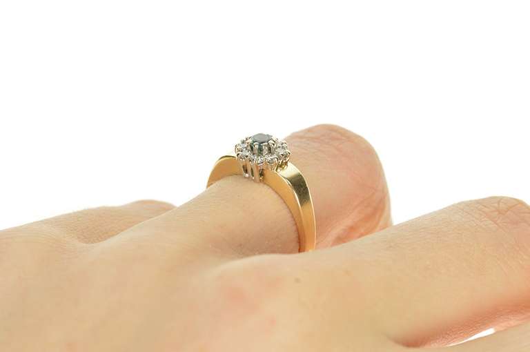 14K Yellow Gold Round Blue Topaz Diamond Halo Engagement Ring