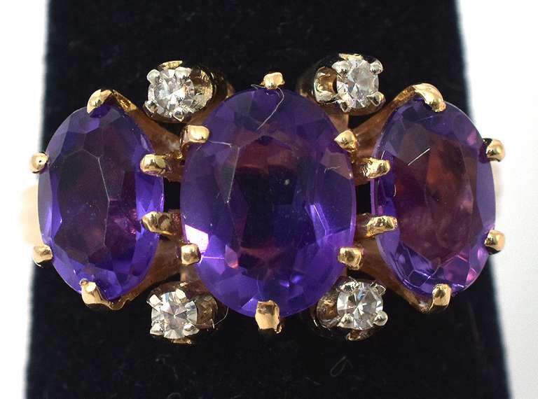 Amethyst & White Sapphire Ring in 14KT Yellow Gold
