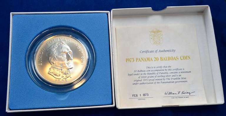 1973 Republic Of Panama 20 Balboas UNC Coin . With Box and COA   4.166 Troy  OZ
