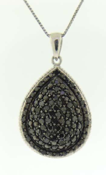 Sterling Silver Black Diamond Pear Shaped Necklace