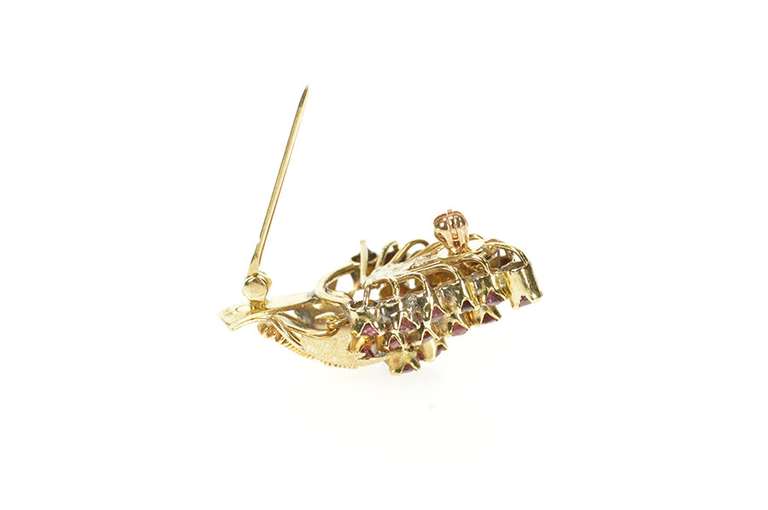 14K Yellow Gold 2.16 Ctw Ruby Grape BunchArt's & Crafts Pin/Brooch