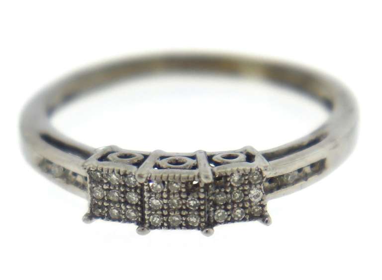 Pretty White Gold 3 Square Micro Pave Diamond Cluster Ring