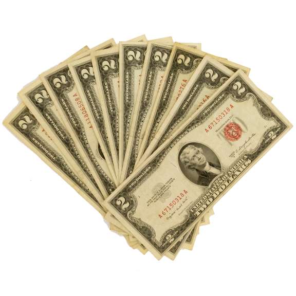 10 Various Red Seal $2 US Notes