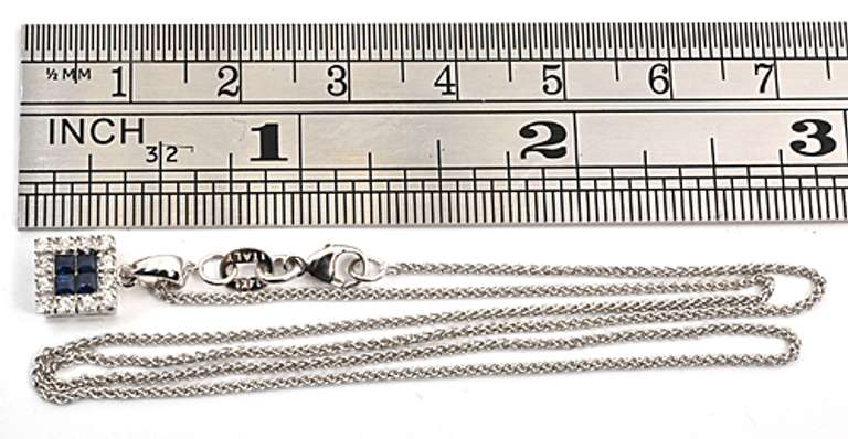 Proper Sapphire & Diamond 14K WG Pendant Necklace
